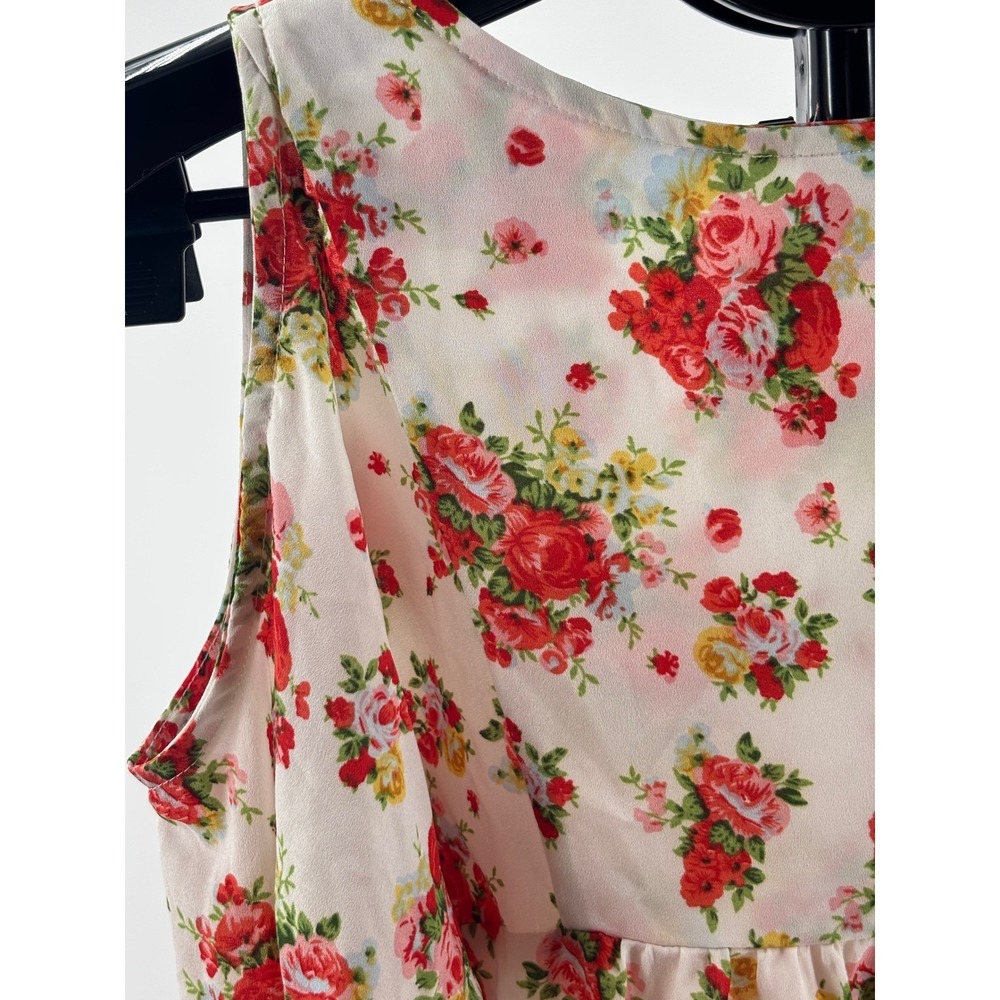 Lucy Love Floral Cold Shoulder Blouse Womens Large White Red Boho‎ Button Up Top - Picture 11 of 12